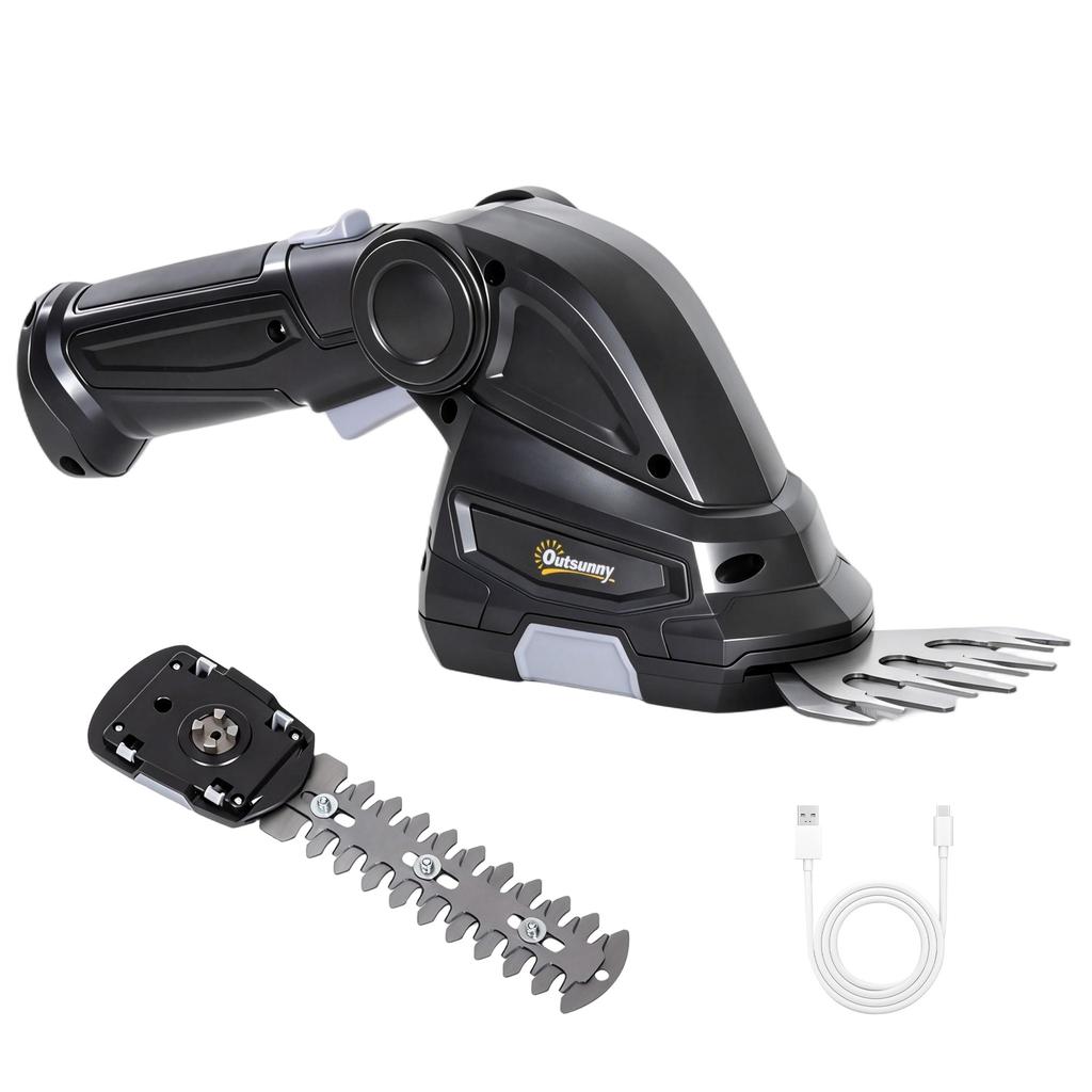 2-in-1 Cordless Hedge Trimmer & Grass Shear with 7.2V 2 x Rechargeable 2000mAh Batteries, 2 Changeable Blades