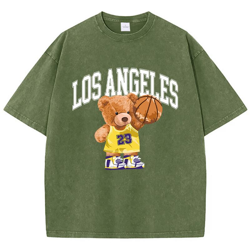 Летняя женская хлопковая стираная футболка Los Angeles 23 Basketball Teddy Bear Printed Tee Shirt Loose O-Neck Tops Female Clothing