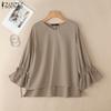 ZANZEA Women Casual V-neck Solid Color 3/4 Loose Blouse