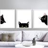Cartoon Black Cats Head Canvas Painting Modern Minimalist Black and White Poster Kawaii Animals Wall Art Picture Home Decoration