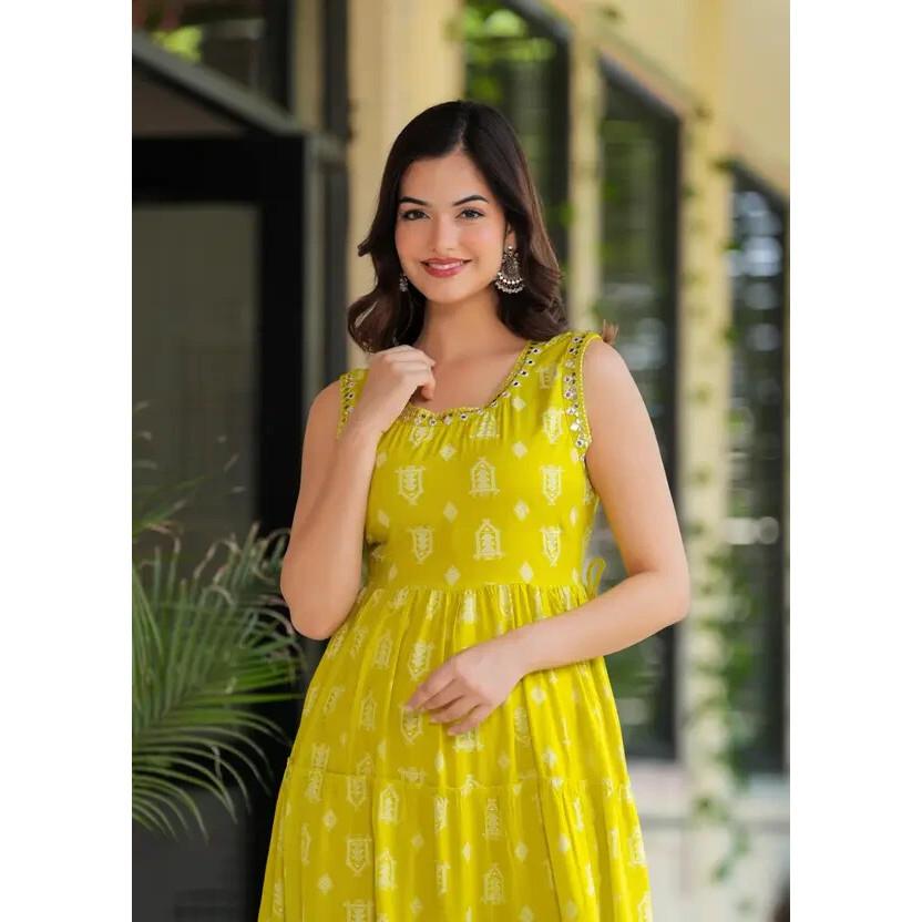 Женское платье-курта в стиле Болливуда Анаркали с принтом из хлопка и вискозы, расклешенное дизайнерское платье SC-2144