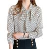Fairy Stone Long Sleeve Chiffon Blouse with High and Casual and Size Women's Ribbon, Neck, All-Over Print, Formal, B-01 (Ivory, S)