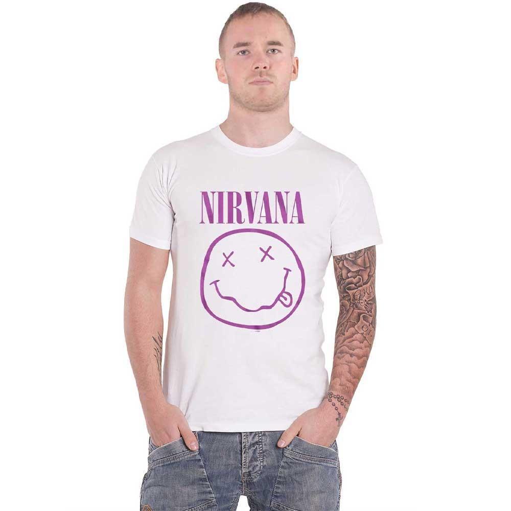 Nirvana T-shirt Purple Smile Band Logo new Official Unisex White