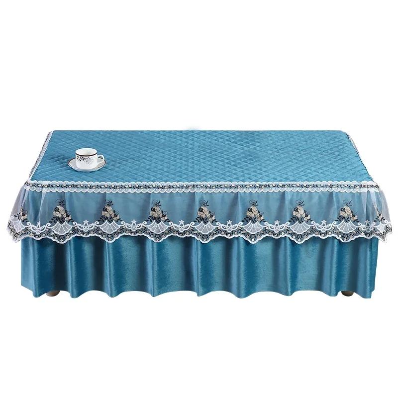 Противоскользящая толстая клетчатая крышка для стола, вышитая кружевная юбка по краю, скатерть по краю, плюшевая прямоугольная домашняя чайная скатерть, пылезащитный чехол