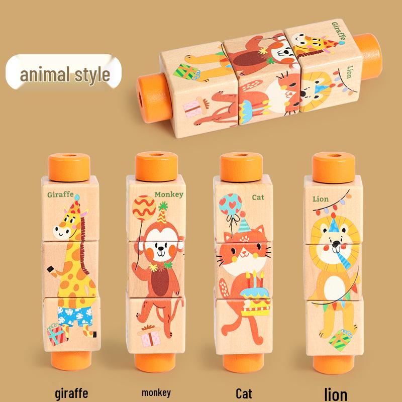 Solid Wood Rotating Building Blocks: Educational Puzzle for Early Learning