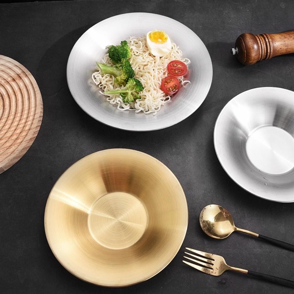 Deepened Design Stainless Steel Plates Gold Silver Color Noodles Bowl Tableware For Dining