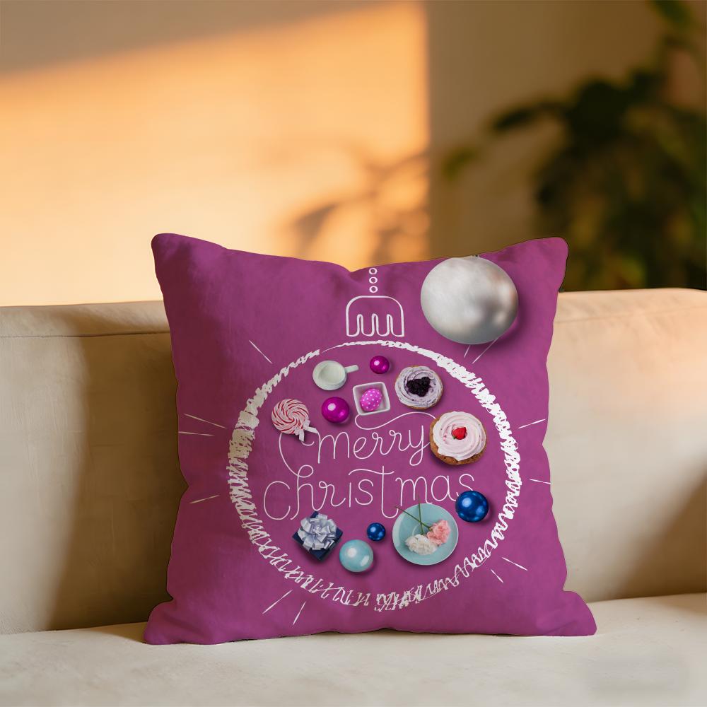 Christmas Elements Cushion Cover Cozy Velvet Throw PillowSoft Warm Cushion For Sofa  Bed
