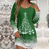 Women's Casual Dress Autumn Christmas Tree Print Dress Women's O-neck Short Sleeved Dress Plus Size
