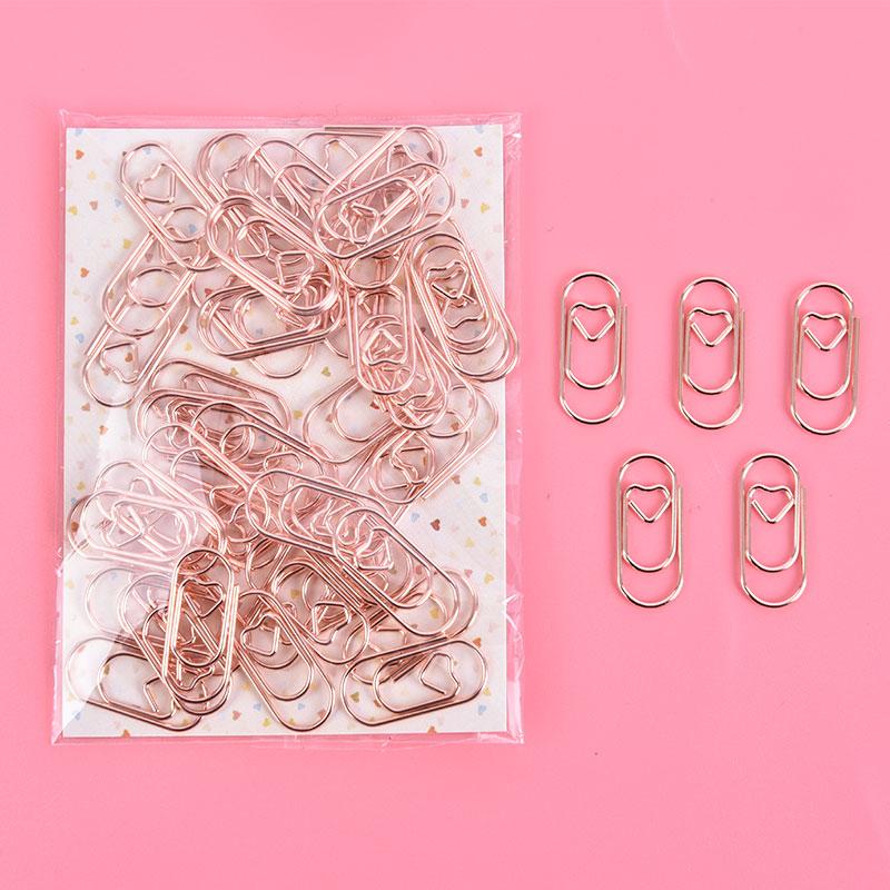 50 шт./пакет, мини-сердце, золото, розовое золото, цветная закладка, металлические скрепки для бумаг