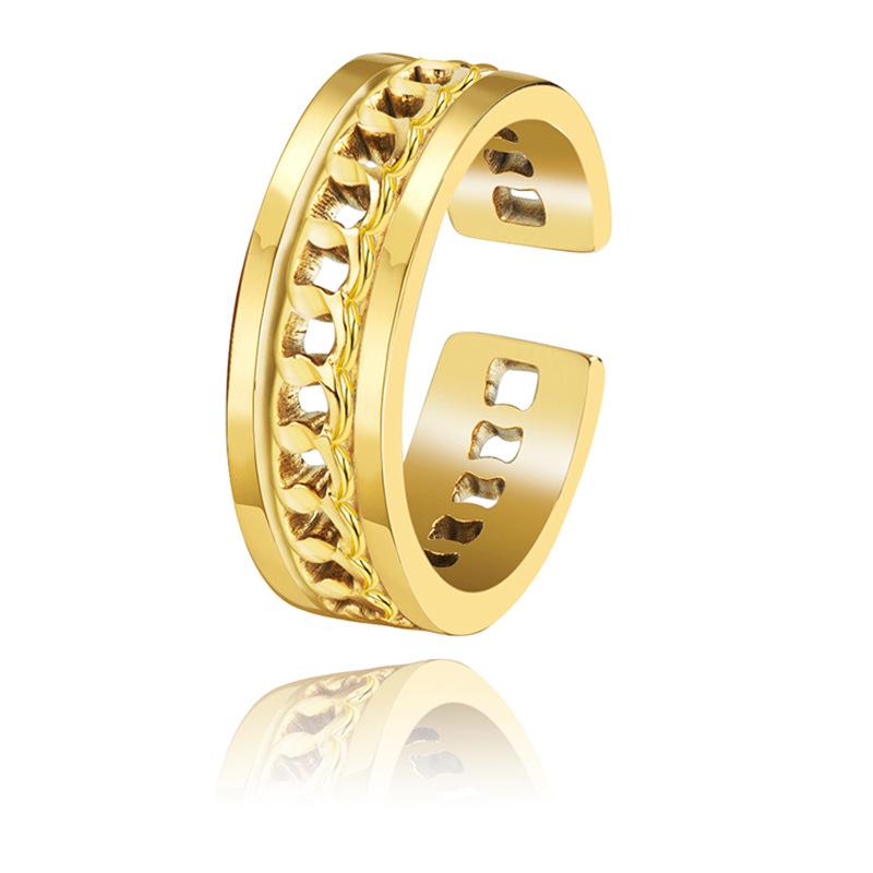 Кольцо с регулируемым отверстием из титановой стали, покрытое настоящим золотом, не выцветает, модное, универсальное, легкое, роскошное кольцо из нержавеющей стали