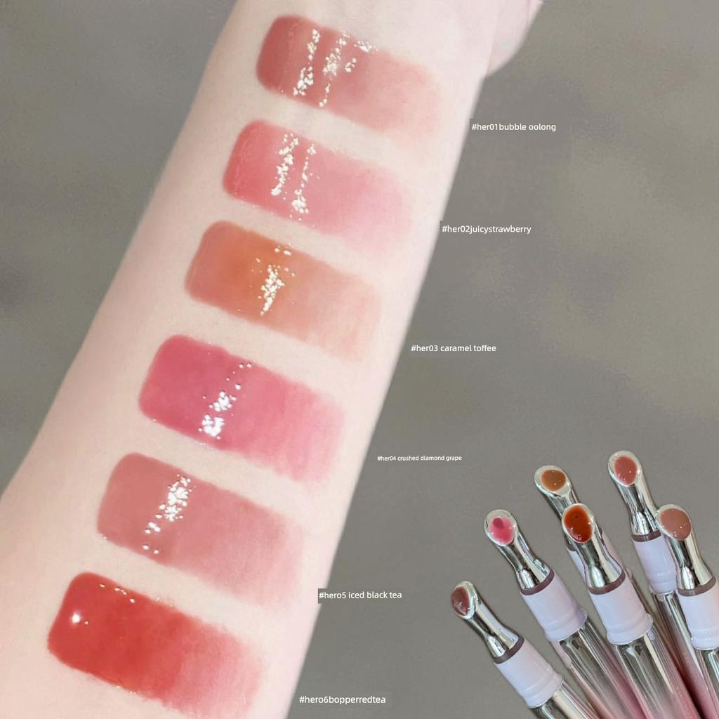 Natural Lip Color! Gentle Nude Milk Tea Color Lip Gloss, Moisturizing Mirror-Like Glass Lip, Pure Lustful Water-Gloss Lip Glaze Lipstick