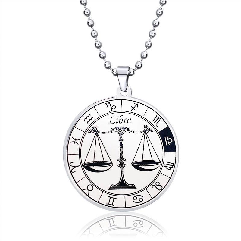 12 зодиакального созвездия Овен Рыбы Лев Весы Скорпион Козерог Кулон Ожерелье из нержавеющей стали Дамы Мужчины Серебряная цепочка Ожерелье Ювелирные изделия