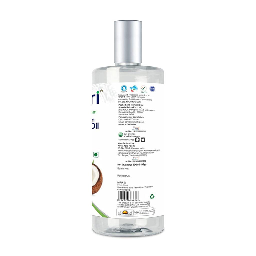 Кокосовое масло холодного отжима (100 мл), Organic Virgin Coconut Oil,  Sri Sri Tattva