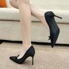 Fashion Autumn New Thin Heel Single Shoes Women's Fashion Pointy Butterfly Knot Anti-slip Wear-resistant Slip-on High Heels