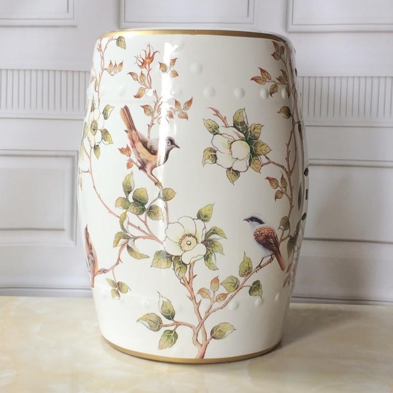 Керамический приставной столик Прочный барабанный табурет Расписанный вручную цветочный и птичий кофейный столик Классическое сиденье для туалетного столика Подходит для столовой