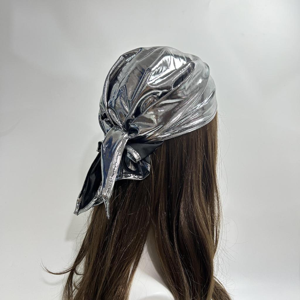 Жидкий Серебряный Леопардовый Принт Бандана - Y2K Ретро Шелковый Головной Платок