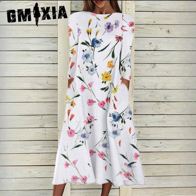 Платье свободного кроя из набивного хлопка с рукавами 3/4 в стиле «коммьюнити»