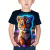 Детские футболки с принтом тигра, 3D цифровая печать, с коротким рукавом, с круглым вырезом, летняя дышащая спортивная одежда