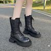 Мода 2024 года, высококачественная женская обувь, женские ботинки с боковой молнией, модные современные ботинки со шнуровкой спереди, женские новые ботинки до середины икры с круглым носком