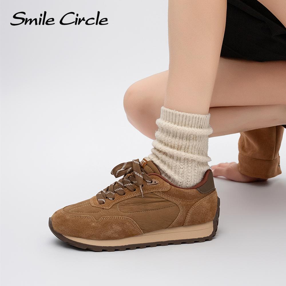 Женские кроссовки из натуральной кожи с круглым носком и шнуровкой, удобная модная повседневная обувь