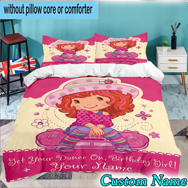Custom Name 3PCS Straw-berry Sweet Moment Bedding Set,Including Duvet Cover And 2pcs Pillowcases Perfect for Bedroom,Dormitory,Fan Christmas gift