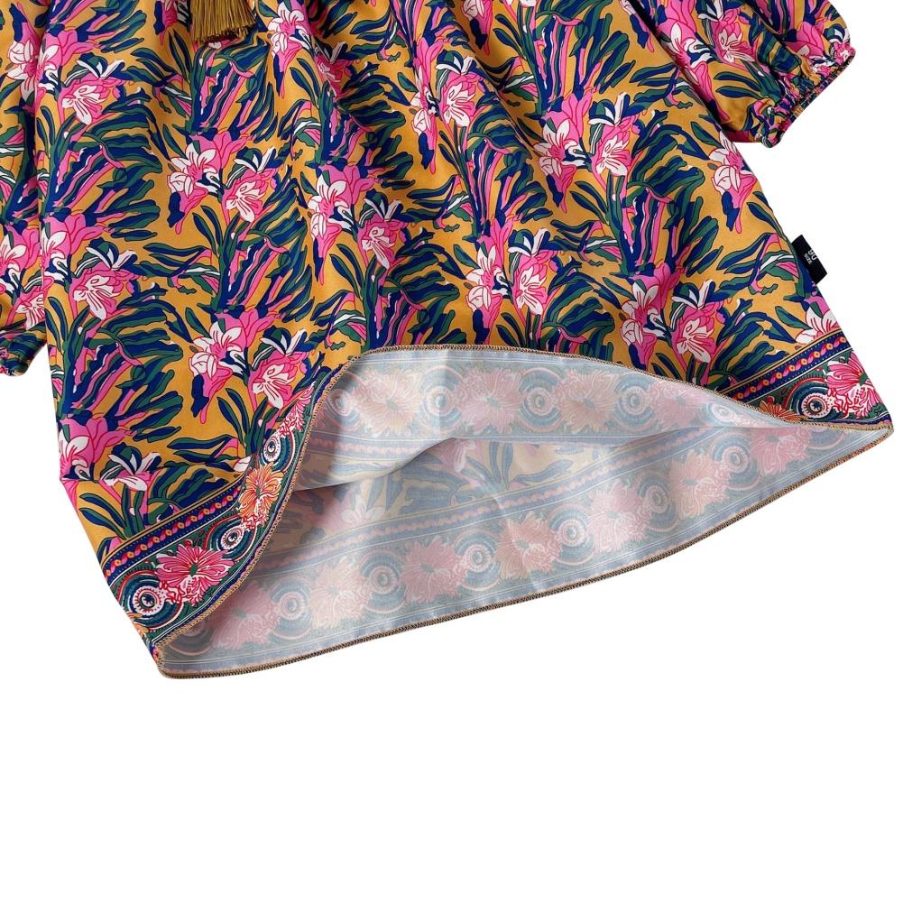 Юбка с бахромой в пасторальном стиле. Юбка с длинными рукавами и цветочным принтом. Осеннее платье для девочек.