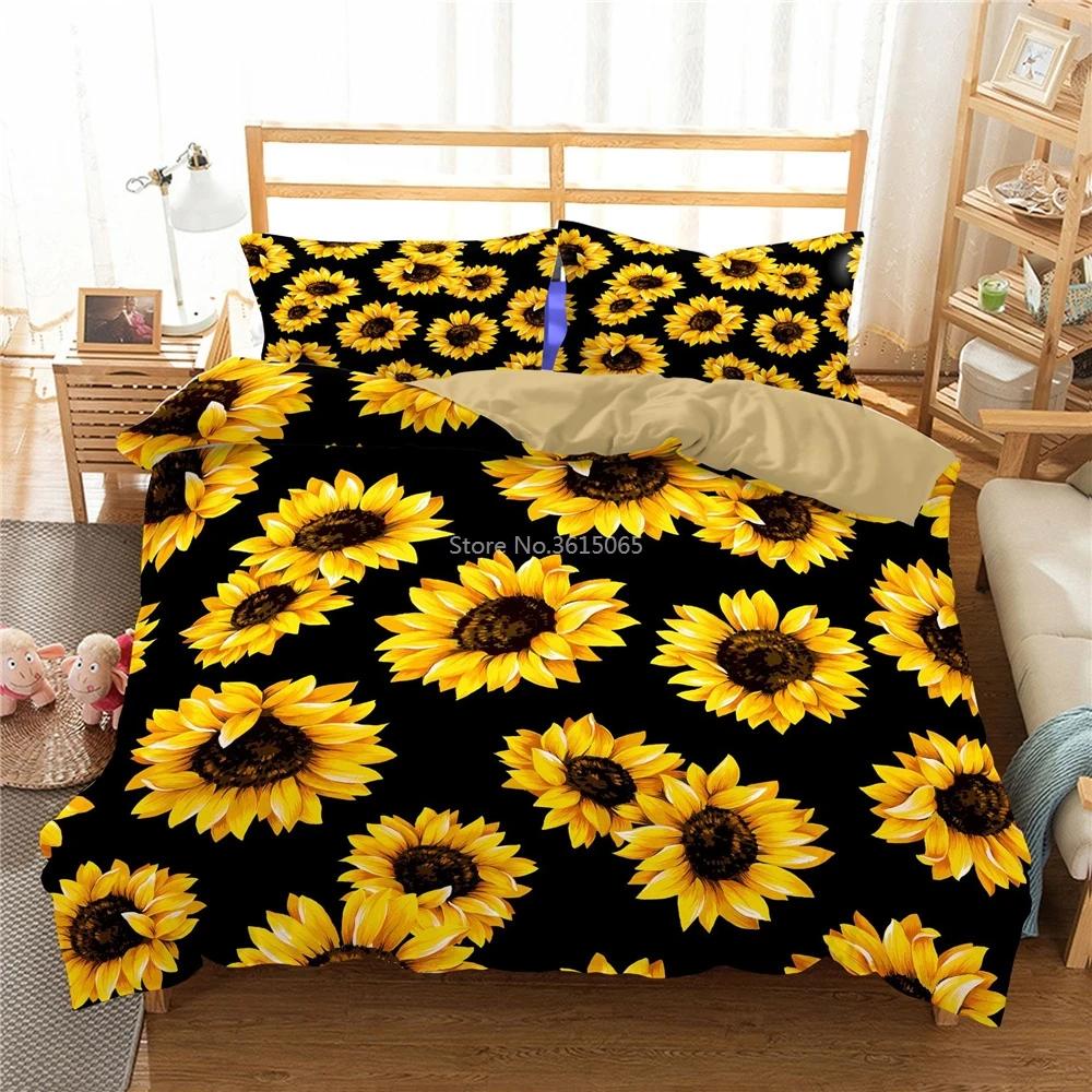 Plant Scenery Series Pattern Bedding Set 3d Sunflower Duvet Cover Set with Pillowcases Europe/Australia/USA Twin Queen King Size