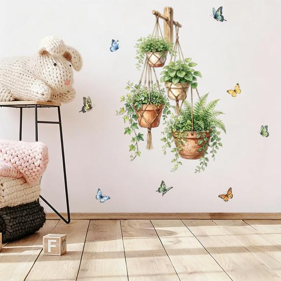 Green Potted Plants Stickers Wall Stick Floral Peel And Plants Vines Wall