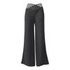 Women's Hollow Belt Trousers Temperament  Flared Trousers High Waist Casual Wide Leg Pants