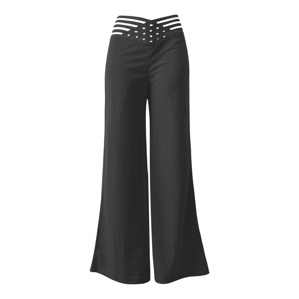 Women's Hollow Belt Trousers Temperament Flared Trousers High Waist Casual Wide Leg Pants
