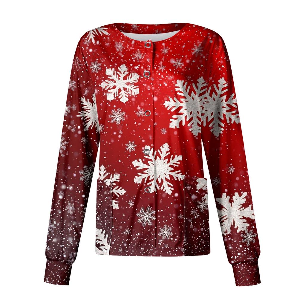 Women's Casual Long Sleeve Single Breasted Christmas Printed Dry-nurse Top
