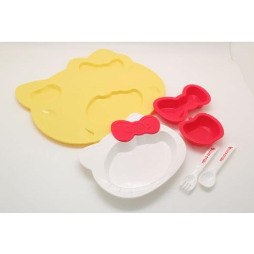 OSK Hello Kitty Plate Set, Made in Japan, Dishwasher Safe, Stylish and Cute for Girls and Children, Includes Plate, Spoon, and Fork (KP-18)
