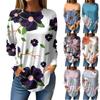 Women's Loose Round Neck 3D Floral Print Long Sleeve T-Shirt Top Pullover