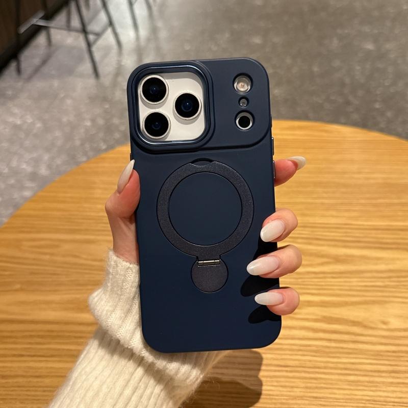 Вращающийся кронштейн Чехол для телефона Для iPhone 17 16 15 14 13 Pro Max Роскошный Жидкий силикон Для Magsafe Магнитная Металлическая крышка