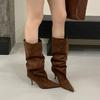 Spice girls but knee riding boots women pointed high straight pants tube boots long boots temperament thin heel high heel western cowboy