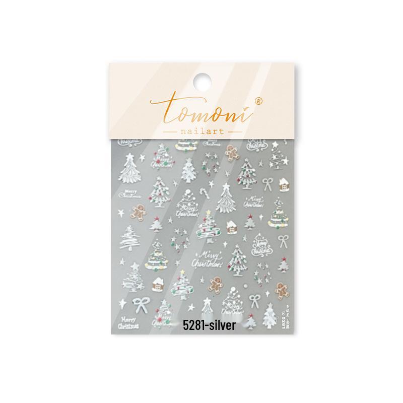 Tomoni 3D Winter Nail Stickers: Kids' Christmas Tree & Metal Ornament Designs