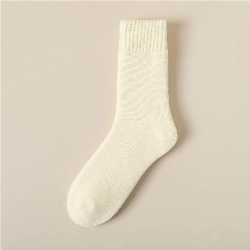 Женские зимние бархатные носки средней длины, толстые плюшевые теплые однотонные носки-тапочки