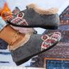 Women's Fleece-Lined Thickened Flat-Soled Embroidered Shoes for Middle-Aged and Elderly Women Chinese Ethnic Style Slip-On Mom Shoes