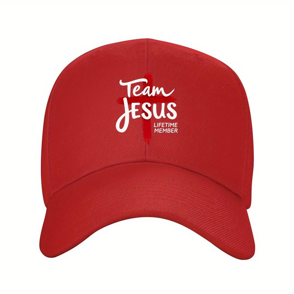 pc Christian Baseball Cap with Jesus Name Red Cross Adjustable Strap Lightweight Polyester Religious Hat for Church Golf