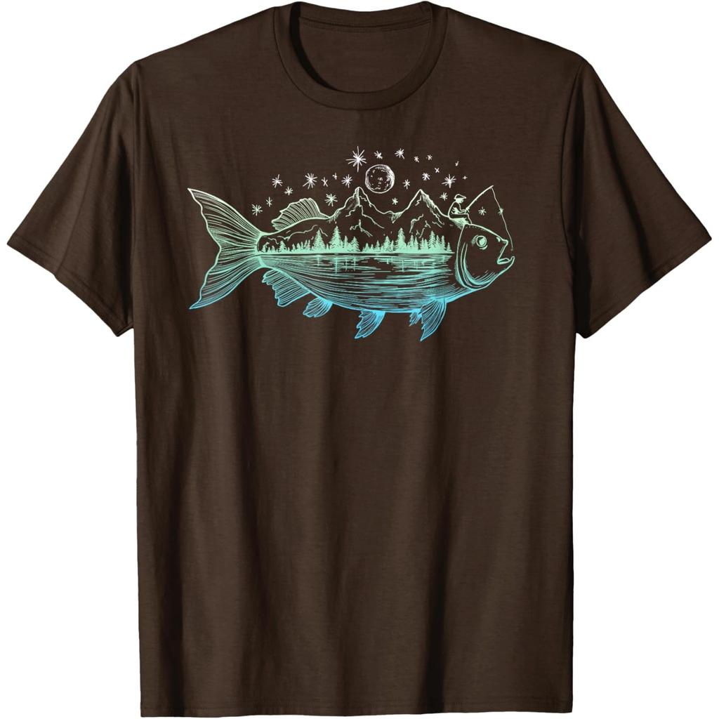 Cool Fish Shaped from Mountains Nature Scene Fishing TShirt