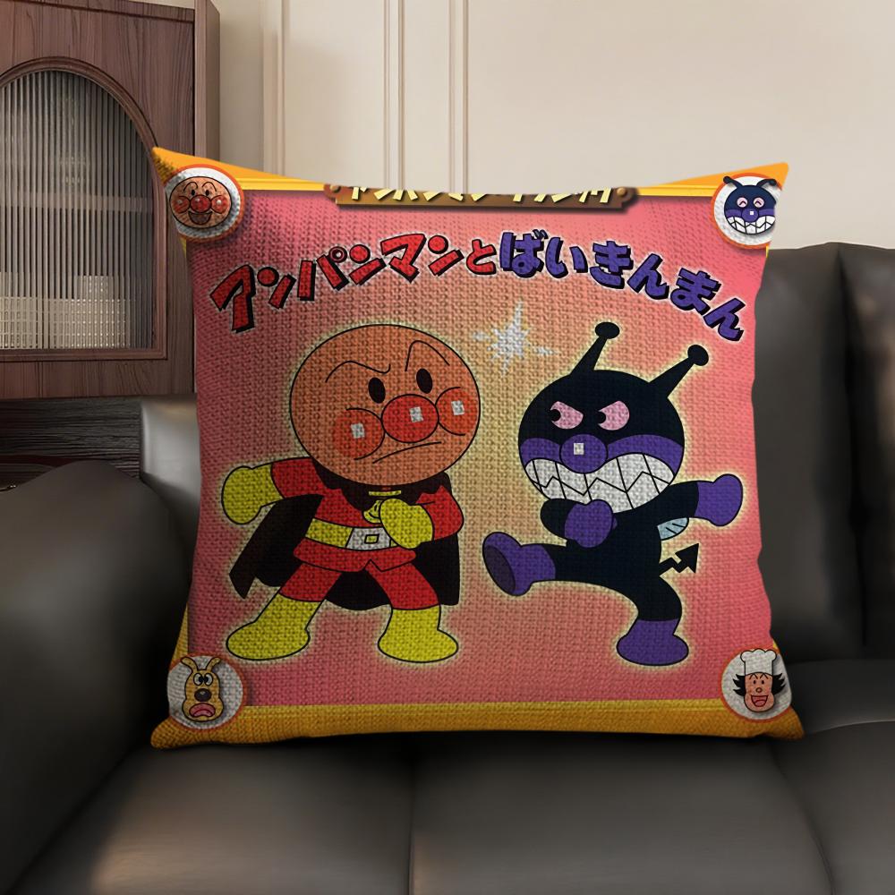Cartoon AAnpanman Cute Cushion Cover Natural Linen Organic Fabric DoubleSided Printing Sofa Home Decor Gift Pillow Case