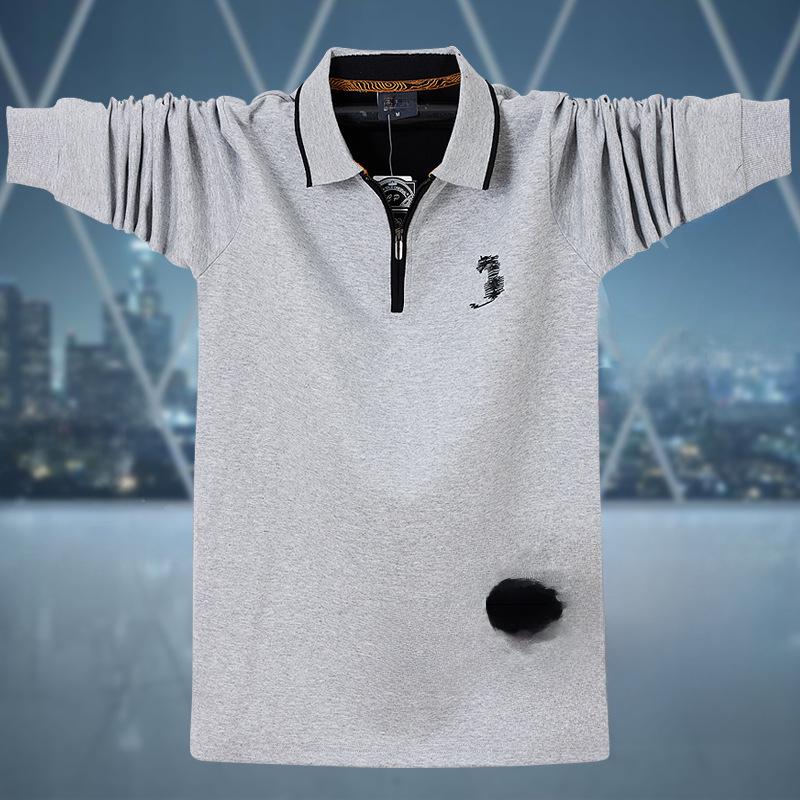 Мужская модная осенняя рубашка-поло с застежкой-молнией и лацканами 2262 — свободная, большого размера, с длинными рукавами