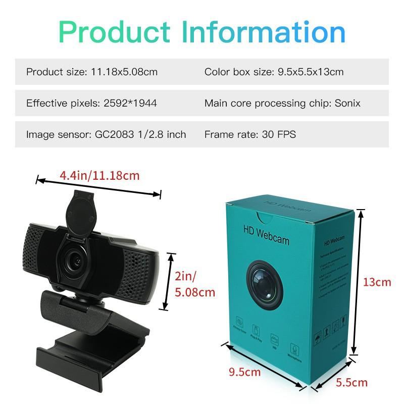 1080P HD USB Webcam with Microphone and Fixed Focus