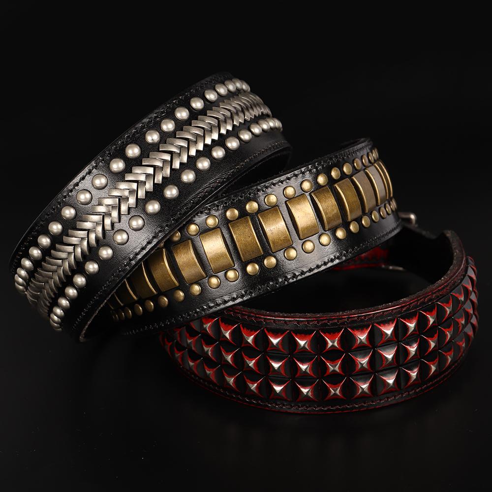 2-дюймовый широкий ошейник для собак из натуральной кожи, ошейники для больших собак с шипами, прочное ожерелье для домашних животных для средних и больших собак, французского бульдога, мопса