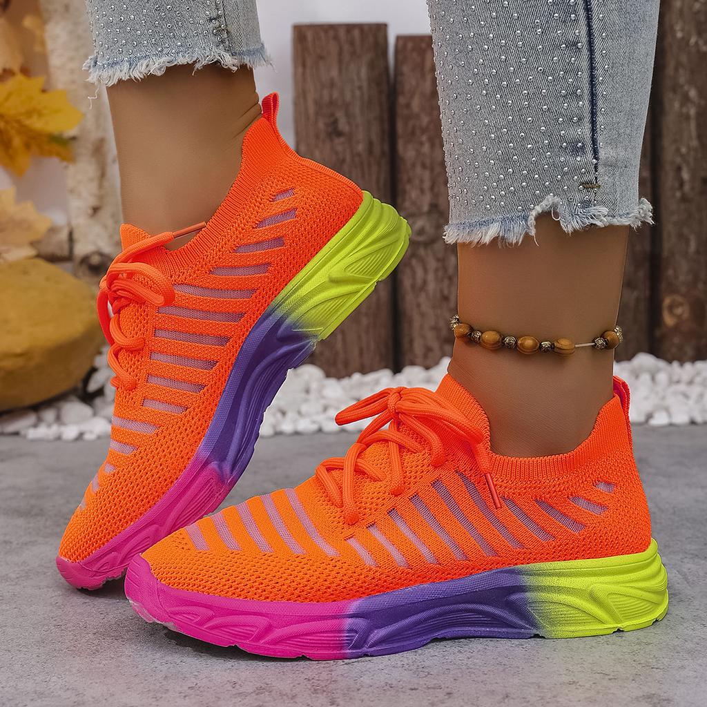 Fashion Women Sneakers Knitted Mesh Breathable Fashion Sneakers Lightweight Lace Up Trendy Walking Flat Shoes Women Zapatos De Mujer
