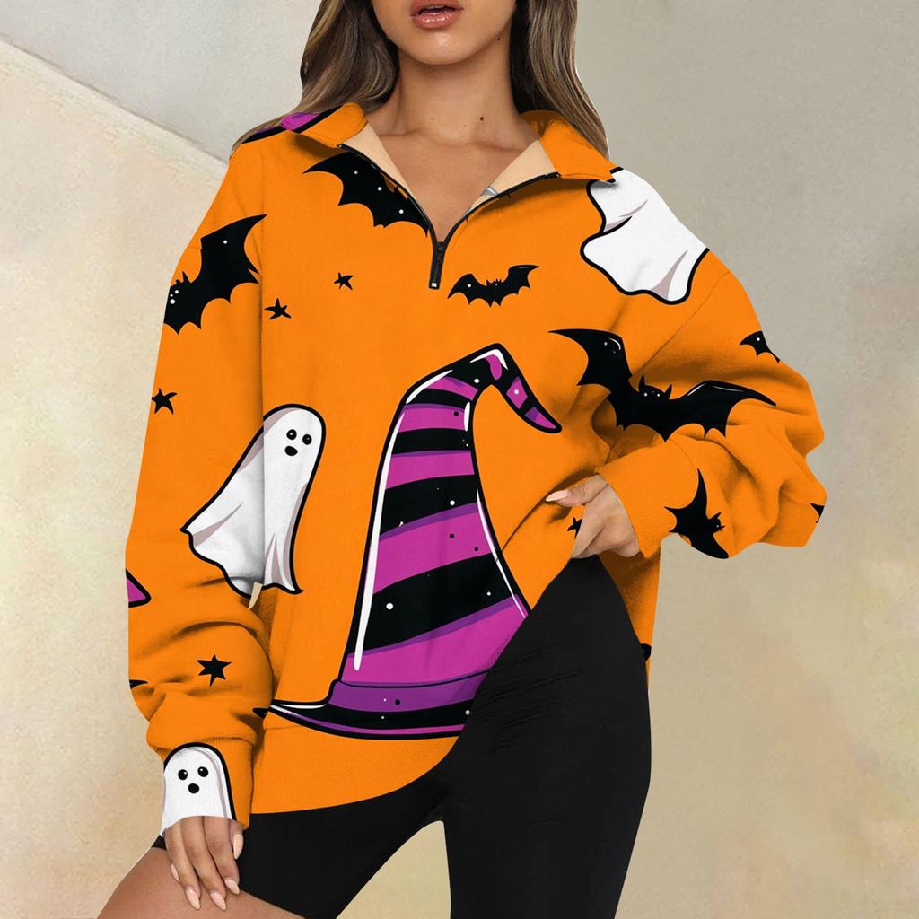 Женская мода повседневная толстовка с длинным рукавом и принтом на молнии с высоким воротом и заниженными плечами