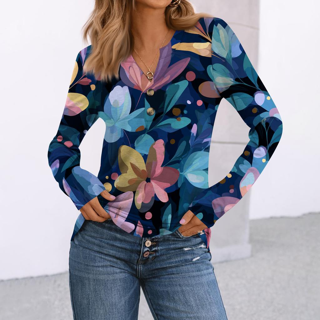 Женская рубашка с цветочным принтом, с длинным рукавом, элегантные повседневные топы, модная рубашка