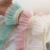 3 Yards/lot 6cm Pink/light Blue/ White/Milk Mesh+Beaded Decoration Ruffles Lace Trim Net Cloth Trim