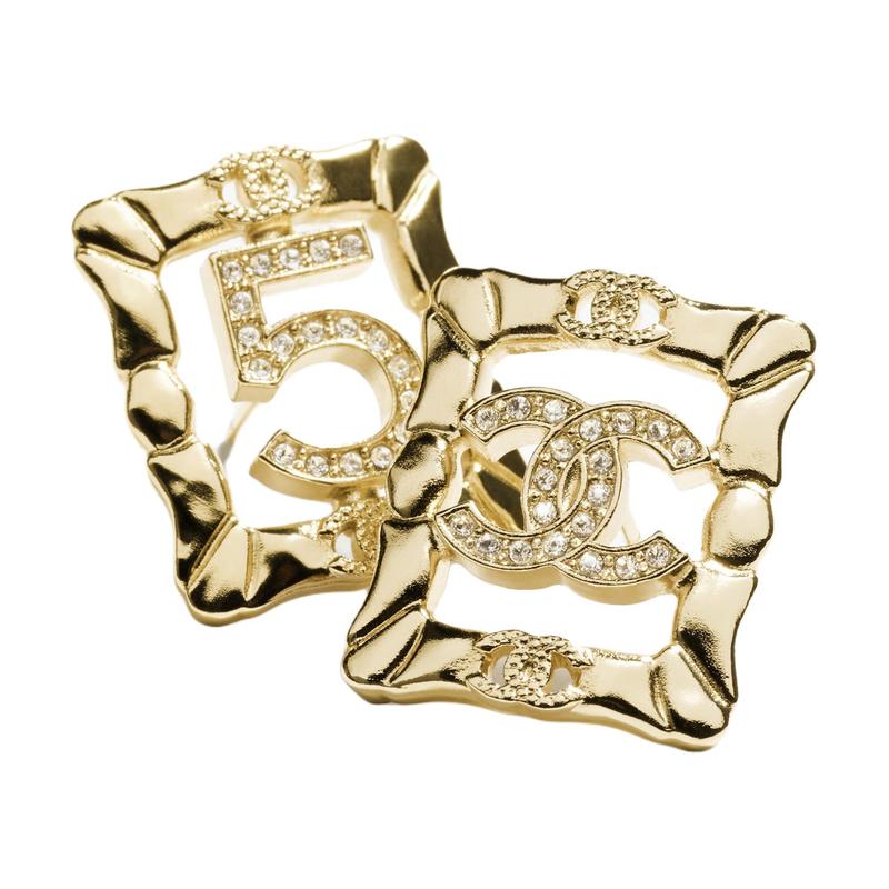 Chanel [24A Новый продукт] Квадратные металлические серьги двойной С-образной формы женские золотые