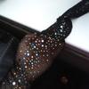 Сексуальные Блестящие Рыбацкие Чулки Цветные с Камушками Высокая Талия Рыбацкие Колготки для Женщин Стразы Вечерние Колготки